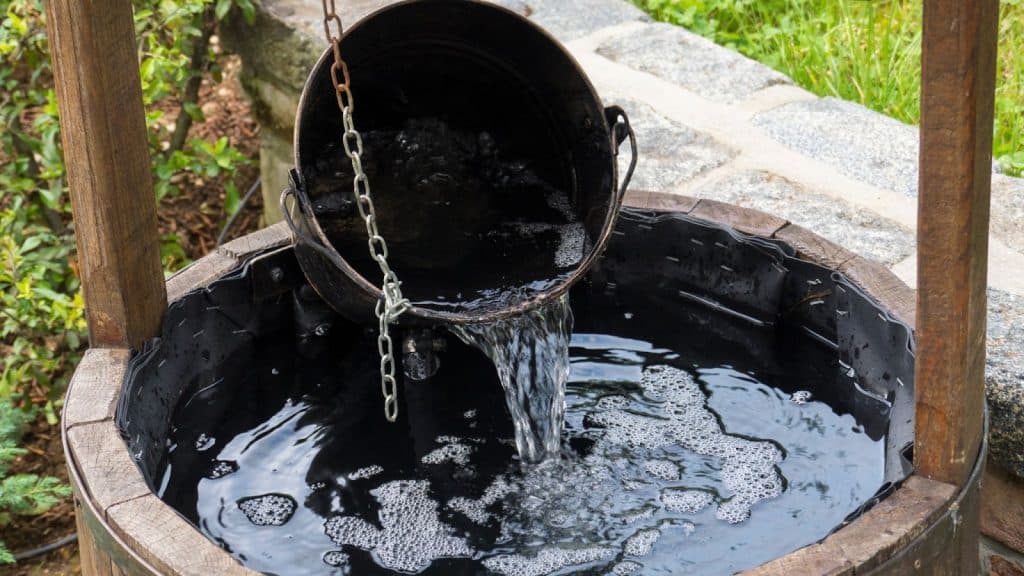 Crystal clear water in a deep well.