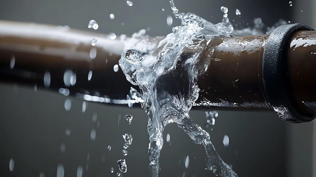 Water drips from a metal pipe into a stainless steel sink creating small splashes in the basin below