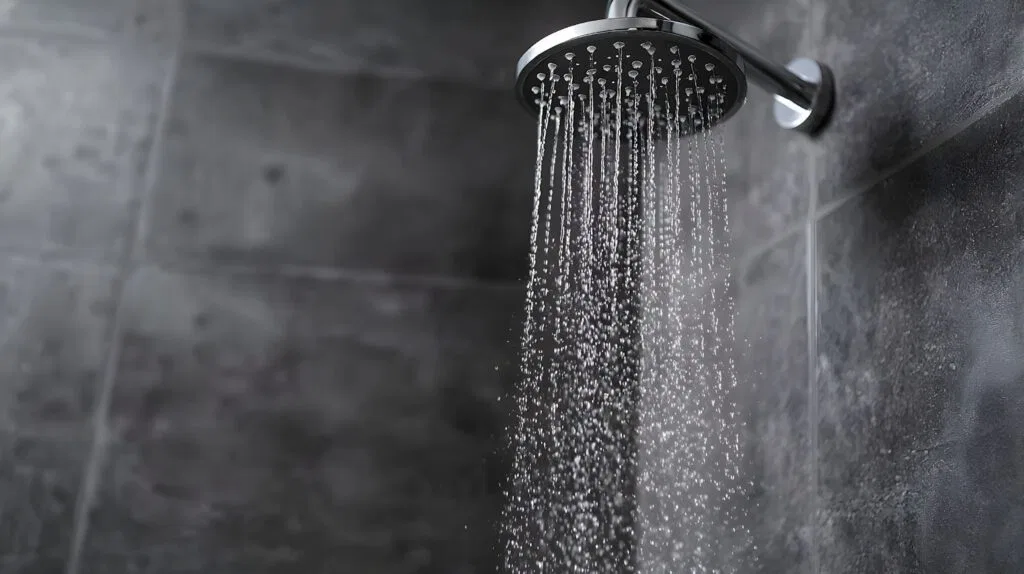 A shower head with water cascading down its surface, creating a refreshing flow.